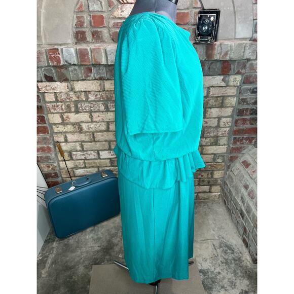 blouson dress peplum green vintage 1980s - Picture 7 of 9